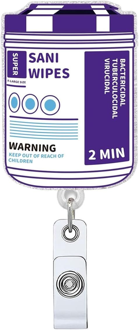 Purple Wipe Badge Reel, Name Badge Holder Reel ID Clip, Cute Badge