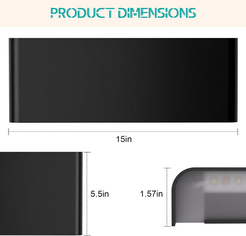 OMBRAT 20W Dimmable 5CCT (3000K-6500K), (15 Inch 1 Modern LED Wall Sconce, Upper and Lower Illuminated Wall Sconce