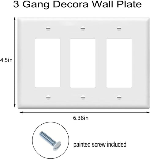 Decorator Wall Plates 3-Gang Switch Outlet Electrical Cover Pate Unbreakable Thermoplastic Faceplate for Light Receptacle Outlet Switch, White (3 Pack) by ZEFTV