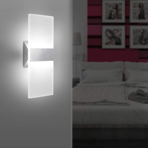 12W 6000K Dimmable Plug(1 Pack) ChangM Modern LED Acrylic Wall Sconce Cool White Up Down Lamp for Bedroom Corridor