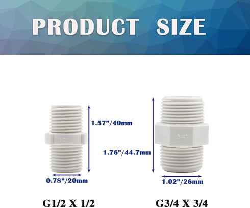 12PCS 3/4 Inch PVC Pipe Fitting Hex Nipple G3/4 Male X G3/4 Male Coupling Adaptor of Thread Plumbing PIPE Connection HE023-3/4 by HayEastdor