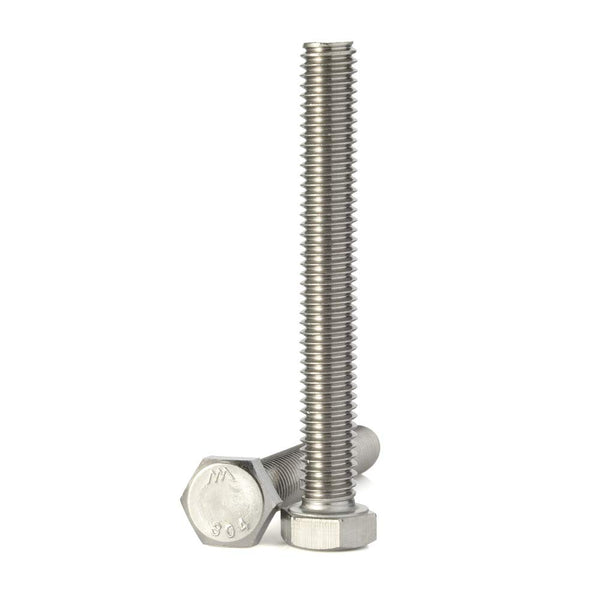 M6 x 100mm Hex Head Screw Bolts, Fully Threaded Stainless Steel 18-8, Plain Finish, Pack of 10