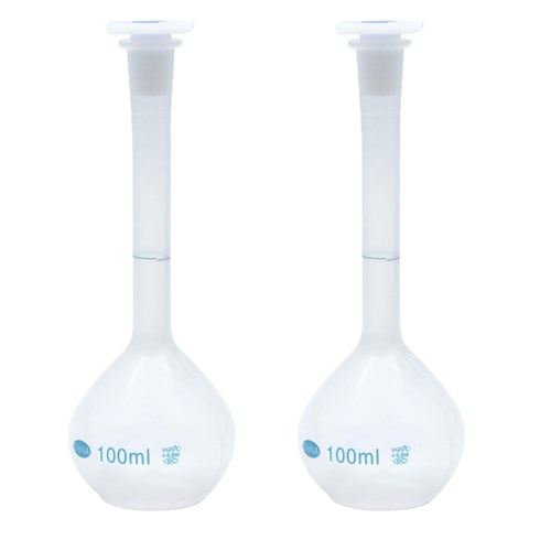 Sscon 2Pcs 100ml Plastic Lab Volumetric Measuring Flasks with Snap Caps