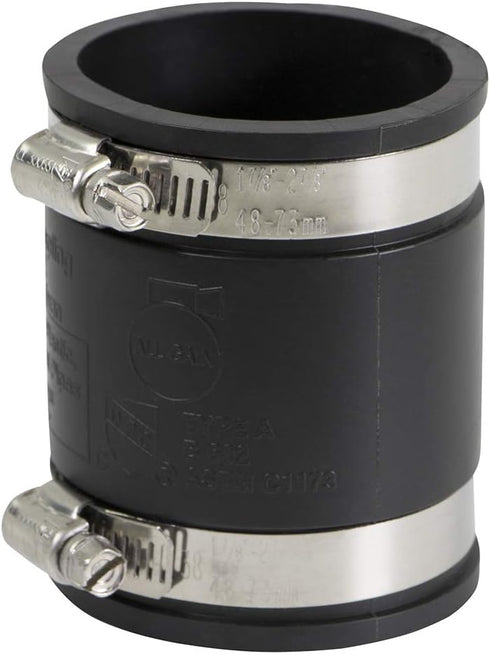 Supply Giant Flexible PVC Coupling with Stainless Steel Clamps, 2.4" Inner Diameter for 2" Nominal Pipe, Black