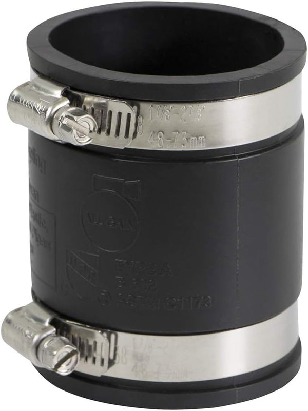 Supply Giant Flexible PVC Coupling with Stainless Steel Clamps, 2.4" Inner Diameter for 2" Nominal Pipe, Black