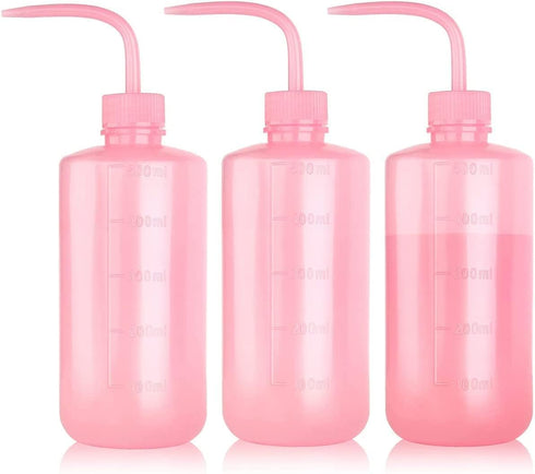 Melphoe 3Pcs 500ml Tattoo Wash Bottle Squeeze, Plastic Squeeze Medical Lab Washing Bottle, Pink