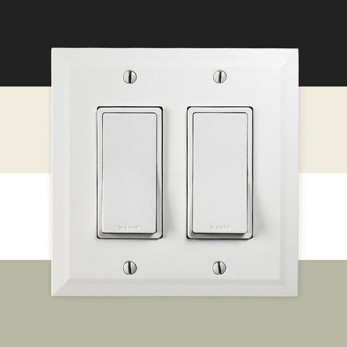 Questech Decor Double Rocker Light Switch Cover, 2-Gang Electrical Wall Plate, Decorative Bevel Edge, Bright White