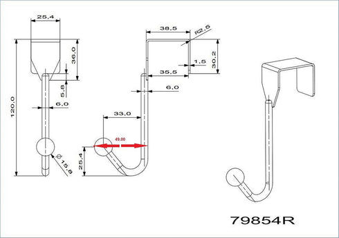 Richelieu Hardware Utility Over The Door Metal Hook, 1 in (25.5 mm), Chrome