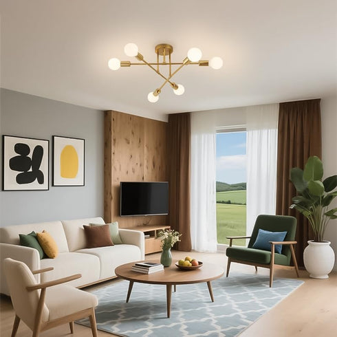 6 E26 Bulb Semi Flush Mount Ceiling Light Fixture, Lights Modern Sputnik Chandelier Ceiling Lamp with Base, Light