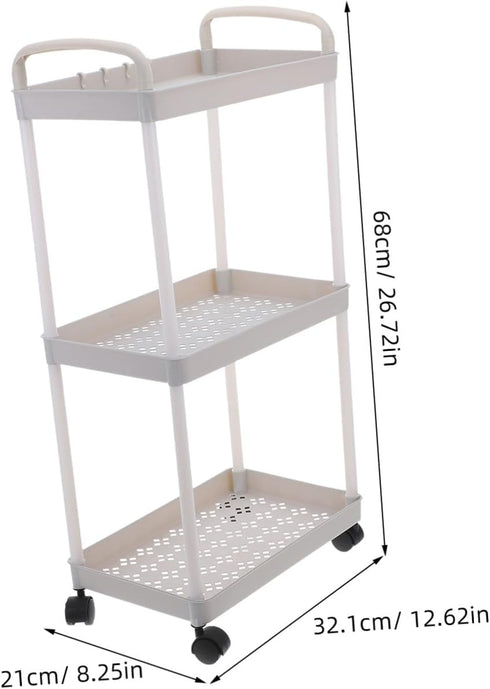 TEHAUX Three-Layer Storage Rack Kitchen Gadget Utility Cart Wheels Rolling Cart for Kitchen Utensil Organizer Sturdy