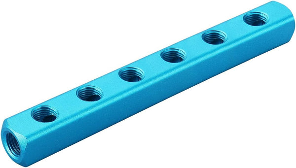 Baomain Aluminum Air Manifold Block, 1/4" PT Threaded, 6-Way 9-Port for Pneumatic Systems