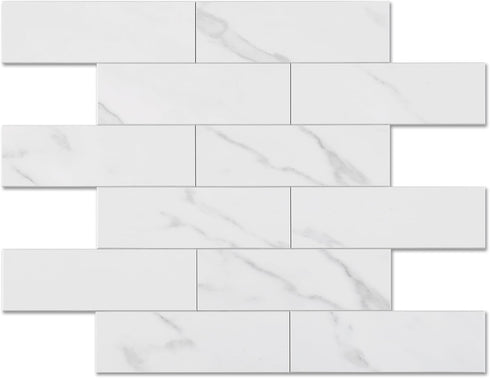 Yew & Tulip 30 PCS Peel and Stick Subway Tile for Kitchen Backsplash, 3"x9" White Marble Faux Stone