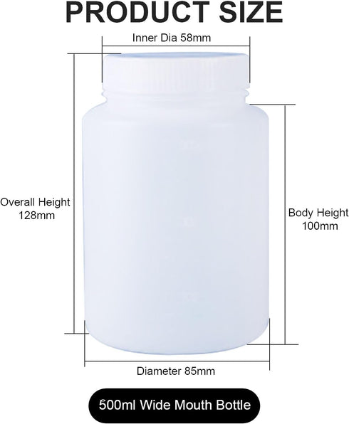 Heyiarbeit Plastic White Translucent Lab Chemical Reagent Bottle 500ml Wide Mouth Sample Sealing Liquid Storage Container 5pcs by Heyiarbeit