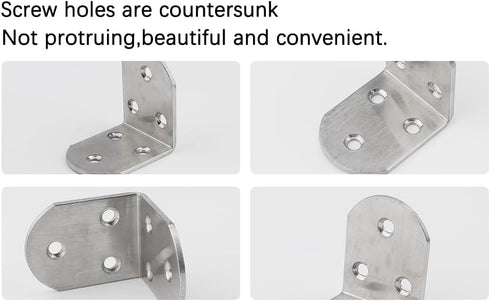 Stainless Steel 90 Degree Right Angle L Brackets, Fastener Corner Braces with Screws, 50mm x 50mm, Pack of 4
