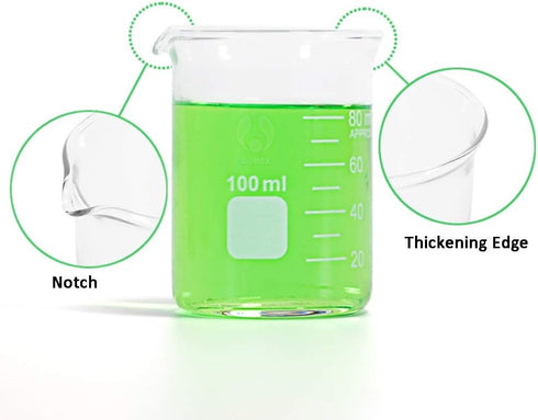 Graduated Glass Measuring Low Form Beaker Set, 10ml 50ml 100ml 250ml 400ml 600ml 1000ml