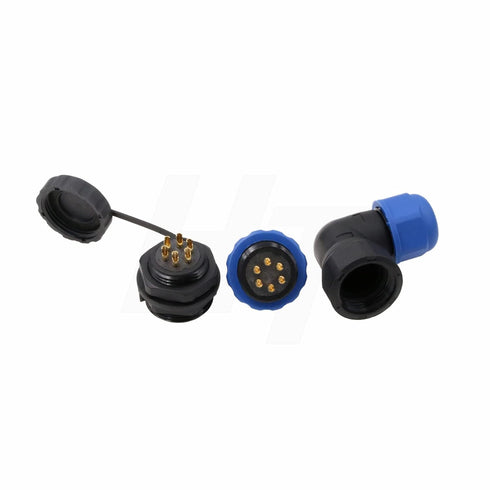 HangTon SD20 10Amp 6 Pin Threaded Plastic Connector, Male Waterproof IP68 Right Angle Cable Plug