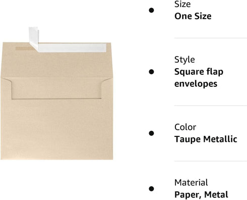 LUXPaper A4 Invitation Envelopes - Peel & Press - 4 1/4" x 6 1/4" - Taupe Metallic - 50 Qty