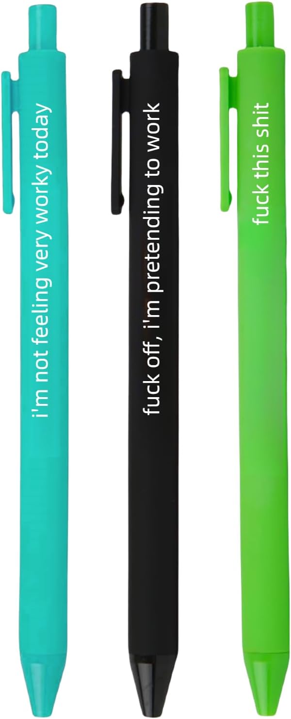 Jxueych 3 Pieces Funny Sarcastic Ballpoint Pens, Black Ink, Gag Gift for Coworkers Boss Adults, Office Accessories