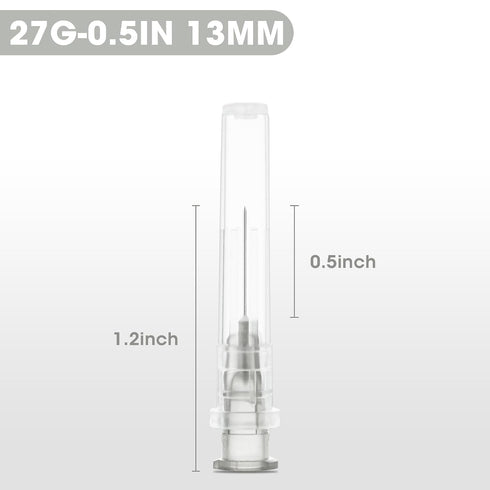 27 1/2 Inch 50 Gauge Disposable Needles with Caps - Luer Lock Lab Dispensing Accessories Individually Wrapped, Box