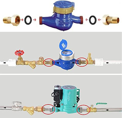 Joywayus Brass Water Meter Pipe Fitting, Hex Nipple 3/4” NPS Male x 1” NPS Female