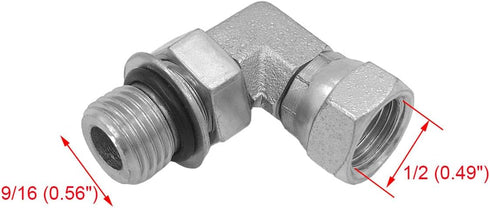 (2-PACK) 6901-06-04-NWO Hydraulic Hose Adapter Fitting 3/8" Male Adjustable Nut O-Ring Boss (9/16-18 UNF) × 1/4" Female Swivel (1/4-18 NPSM) 90° Elbow SAE Pipe Joints Connector Carbon Steel by BEITERSTOE