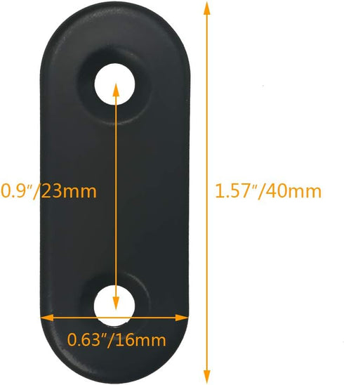 Straight Flat Brace 16 x 40 mm, Stainless Steel Black Corner Braces with Screws - 12 Pack