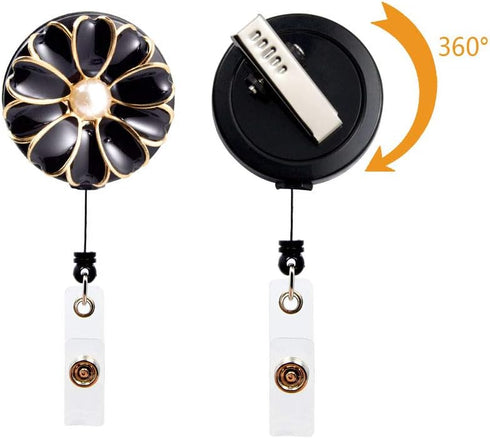 Retractable Badge Holder, ID Badge Reel with Pearl, 3 Pack, Black