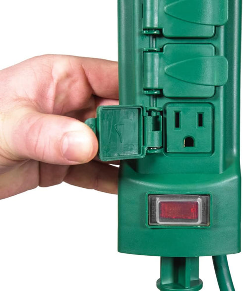 120V 6 6-Foot VOLT Outdoor Power Stake with Timer, Grounded Outlets & Extension Cord (Green) for Christmas Lights