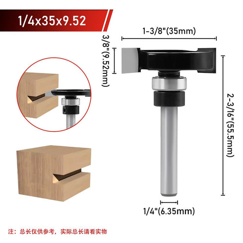 1/4" (3/8" Top Bearing Slot Cutter Router Bit with Shank Rabbet Router Bit Height )
