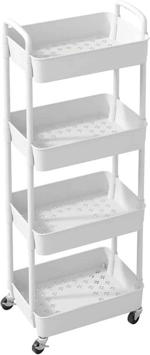 Sywhitta 4-Tier Plastic Rolling Utility Cart - Multi-Functional Storage Trolley with Handle for Office, Living Room,