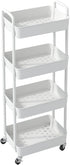 Sywhitta 4-Tier Plastic Rolling Utility Cart - Multi-Functional Storage Trolley with Handle for Office, Living Room,