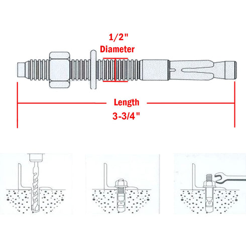 1/2" X 3-3/4" Concrete Anchor, 304 Stainless Wedge Anchor, Anti-Rust Performance, 5pcs Kit