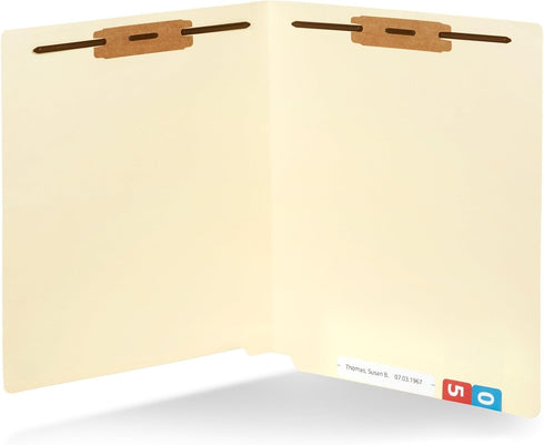 Blue Summit Supplies 100 Pack Manila Fastener File Folders, Reinforced Straight Cut End Tab Folders with 2 Fasteners,