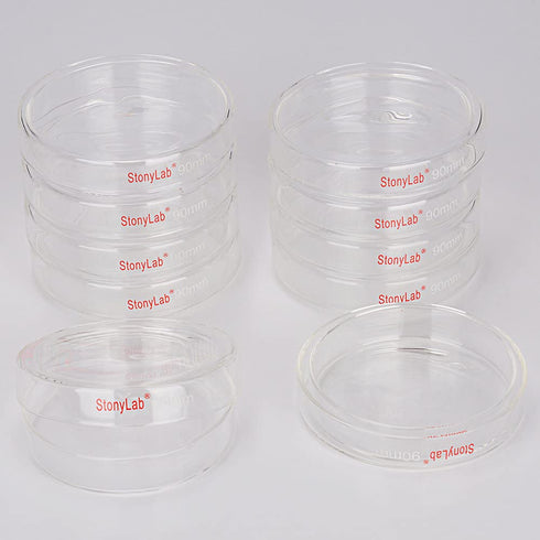 stonylab 10pk Glass Petri Dishes, 90x20 mm Autoclavable Borosilicate Glass Cell Culture Dishes with Clear Lid