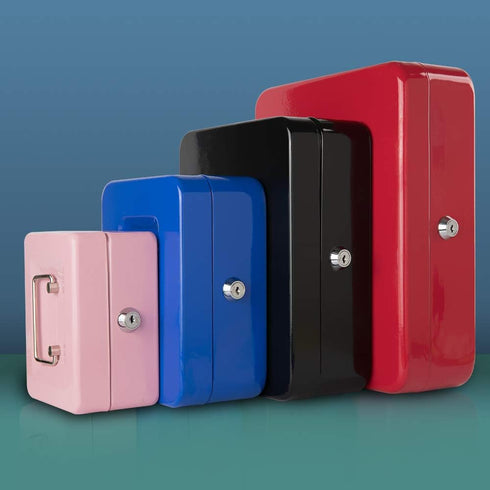 KYODOLED Cash Box with Money Tray, Storage Safe Lock Box with Key, Medium Blue Cash Drawer, 7.87"x6.30"x3.54"