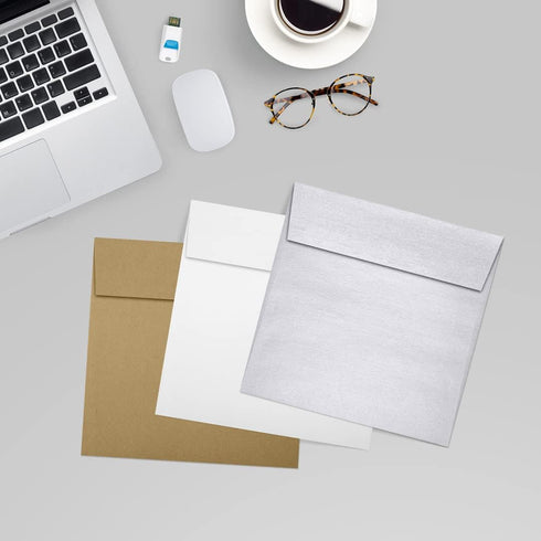 LUXPaper Square Invitation Envelopes, Peel & Press, 6" x 6", Silver Metallic, 80lb Text, 50 Qty
