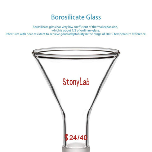 StonyLab Glass Short Stem Powder Funnel, 75 mm Top Outer Dimension and 24/40 Inner Joint Filter Funnel