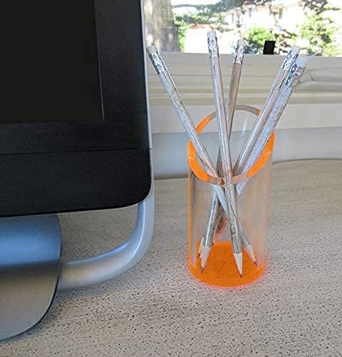 OfficeGoods Acrylic Pen & Pencil Holder - Modern Cylinder Design, Beautiful Desk Organizer for Home or Office, Neon