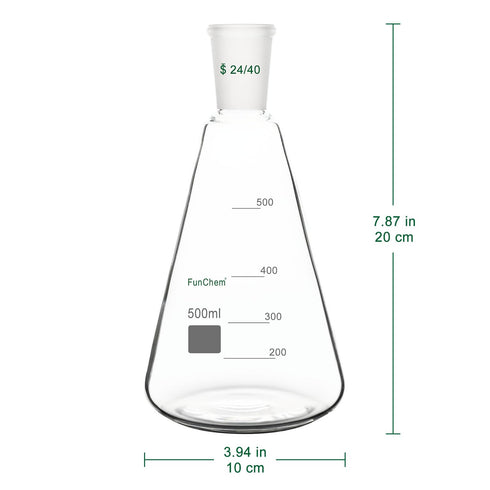 24/40 Glass Erlenmeyer Flask, Borosilicate Glass Graduated Laboratory Flask with 24/40 Standard Taper Outer Joint, 500 ml