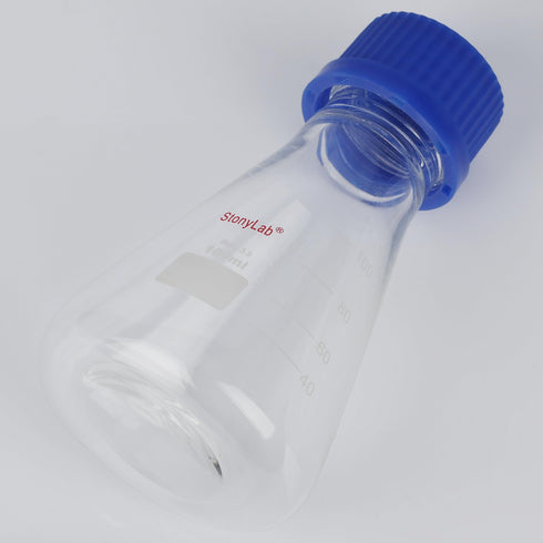 stonylab 250 ml Erlenmeyer Flask with Blue Screw Cap, Graduated Borosilicate Glass Conical Flask
