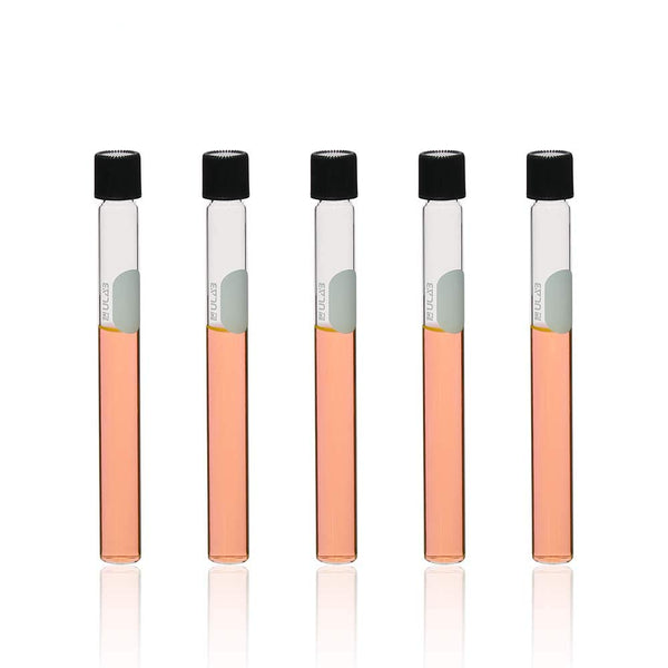 ULAB 30ml Test Tubes with Black Screw Caps, Dia.20x150mm, Marking Area, Pack of 12, Borosilicate Glass, UTT1014