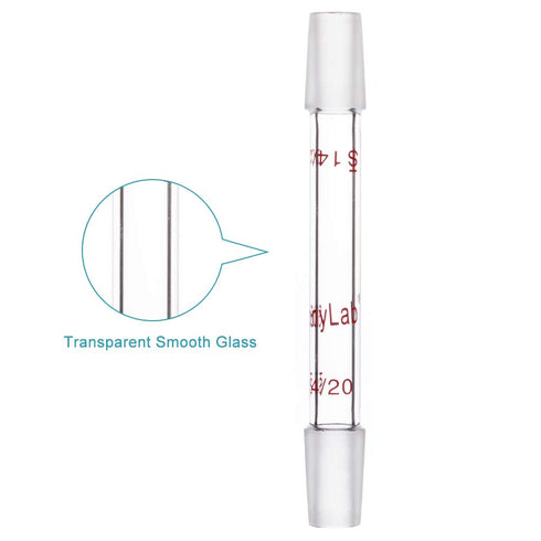 stonylab Glass 14/20 Straight Laboratory Adapter, Borosilicate Glass, 30 mm Between Two 14/20 Ground Joints (70 mm)