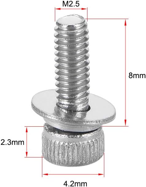 uxcell M2.5 x 8mm Stainless Steel Hex Socket Head Cap Screws, 10pcs with Spring Washer and Plain Washers