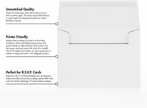 LUXPaper A2 Classic Linen Invitation Envelopes | Solar White | 4 3/8" x 5 3/4" | 70lb. Text | 50 Qty