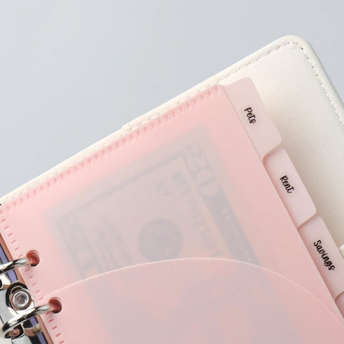 Pink Cash Envelopes A6 Binder Pockets with 6 Tabs and Label Stickers for Budgeting, A6 6-Ring Budget Binder Accessories