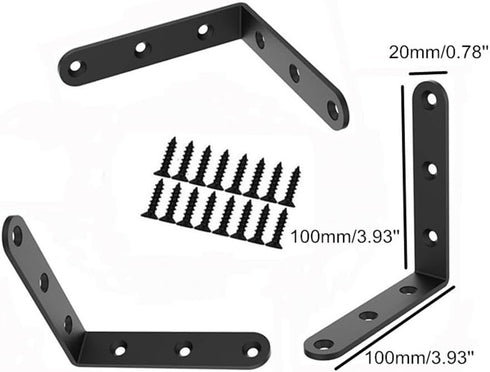 10PCS 90 (100mmX 100mmX20mm) Black Metal Corner Angle Brackets Degree Joint Fastener Flat L-Shape Shelf Support Corner