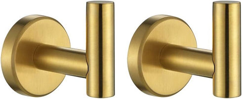 JQK Bathroom Towel Hook Brushed Gold Brass Coat Robe Clothes Hook (Pack of 2)