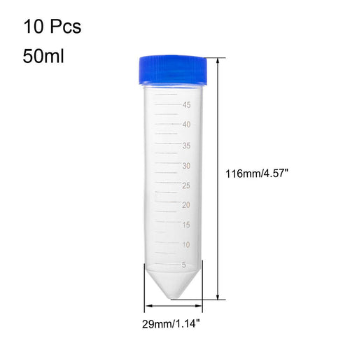 uxcell 10 Pcs 45ml Plastic Centrifuge Tubes with Screw-on Cap, Polypropylene Graduated Micro Centrifuge Tube, Conical Bottom, Blue, Storage Container for beads Sample Lab