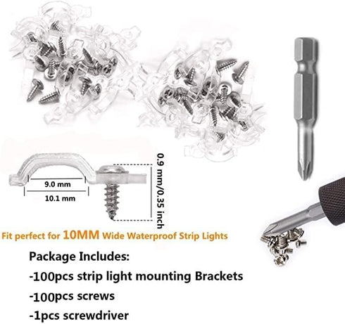 WokHok 100 Pack 10mm IP65 5050 Fixing,100 Strip Light Mounting Bracket,Transparent Fixing Clips for Wide Waterproof LED