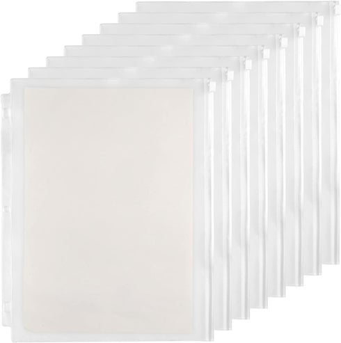 YoeeJob 3 Holes Clear PVC Zipper Binder Pocket Insert Pages, Letter Size 8 1/2" x 11, 8 Packs